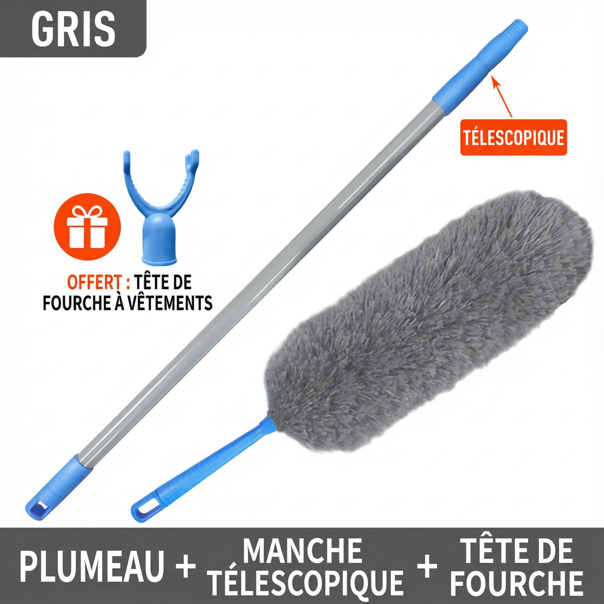 Plumeau Télescopique avec Manche Extensible et Tête Nettoyante